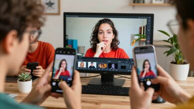 Capa vibrante mostrando pessoas criando vídeos curtos em smartphones, com elementos de edição visualmente destacados