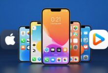 Celular exibindo papéis de parede vibrantes e inovadores, rodeado por ícones de aplicativos modernos