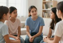 Pessoas de diferentes idades demonstrando empatia em uma conversa