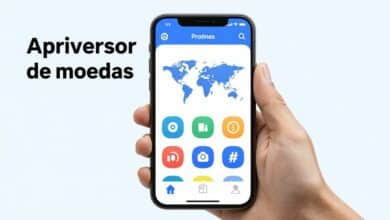 Imagem de capa representando aplicativos conversor de moedas em um smartphone com ícones de diferentes moedas globais