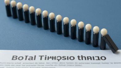 Uma fileira de dominós coloridos caindo, simbolizando a reação em cadeia de uma bolha financeira causada pela teoria do maior tolo.