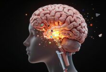 Uma representação artística de uma silhueta humana com um cérebro brilhante, de onde emanam fragmentos de sonhos coloridos e etéreos que se dissolvem no ar.