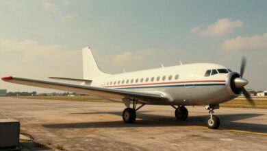 Uma representação histórica e artística da evolução da aviação, combinando desenhos antigos do 14-Bis e aviões modernos de passageiros cruzando um céu vibrante ao pôr do sol.