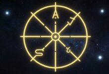 Uma representação estilizada e mágica da mandala dos signos do zodíaco brilhando no espaço cósmico com constelações luminosas ao fundo
