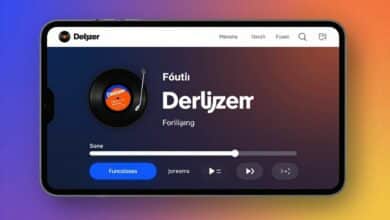 Uma interface de streaming musical moderna e colorida em um smartphone, representando o domínio das funcionalidades do aplicativo Deezer.